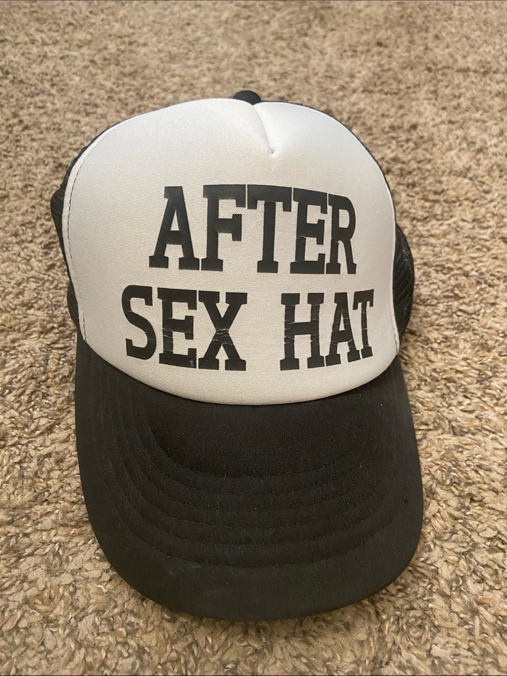 After Sex Hat Black and White Trucker Cap